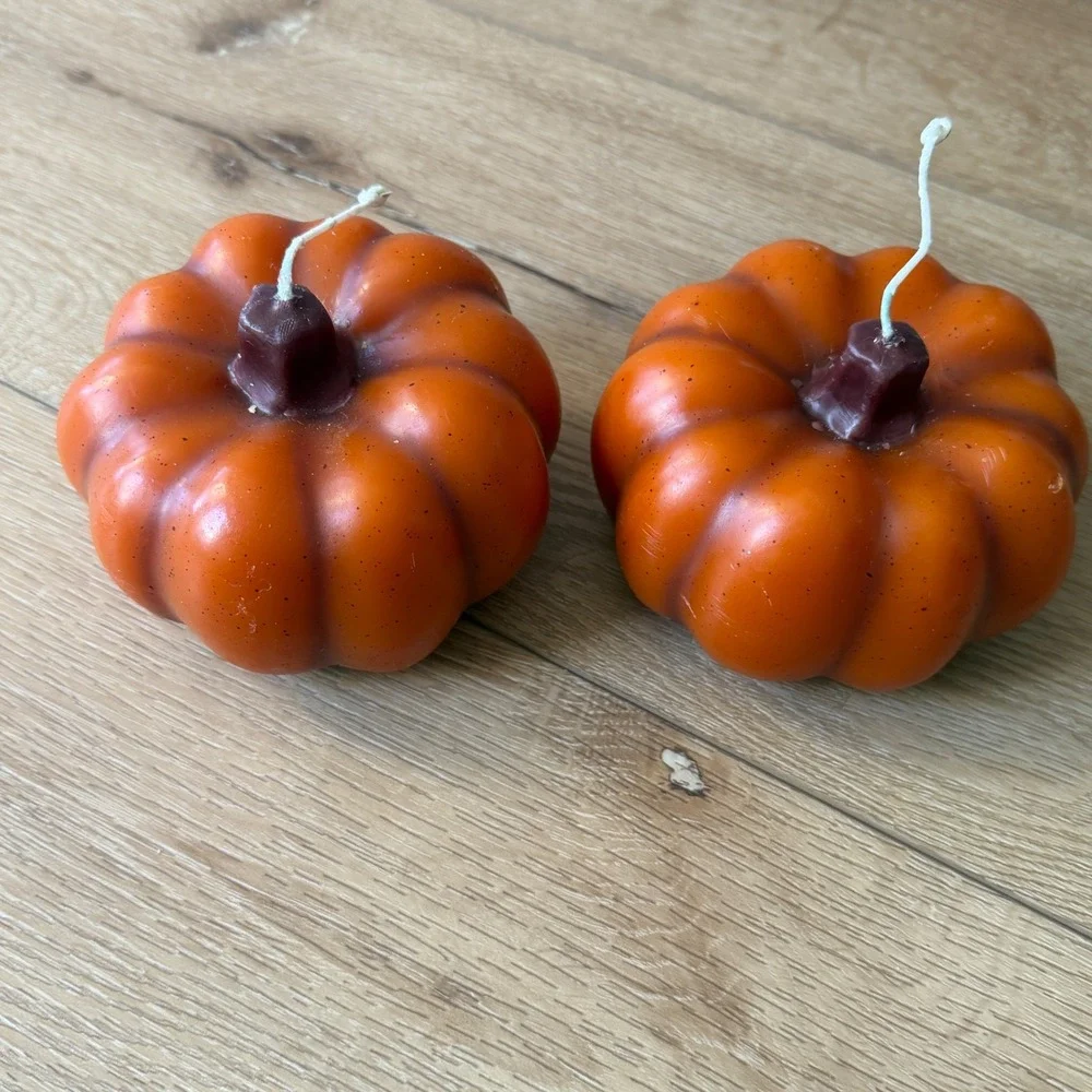 Pumpkin Shaped Decorative Candles Set of 2 Fall Autumn Harvest Decor